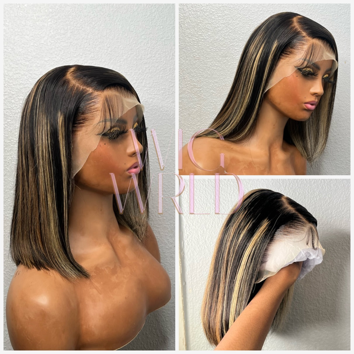 Ready to ship: 12” Highlighted 13x4 Bob wig